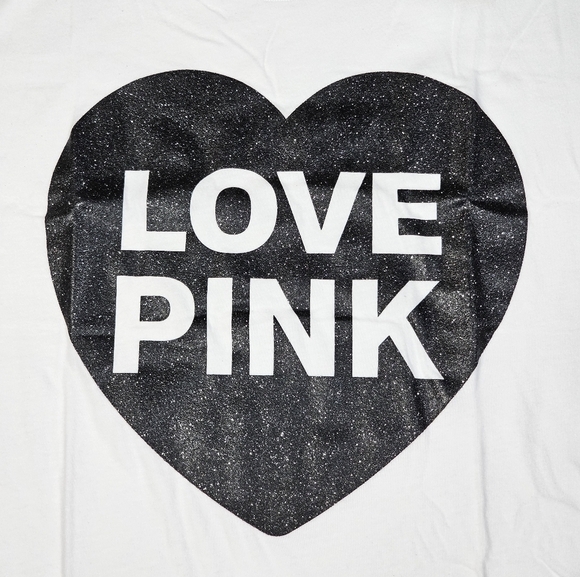Victoria's Secret PINK T-Shirt Top Short Sleeve Campus Heart White Medium - Picture 6 of 6